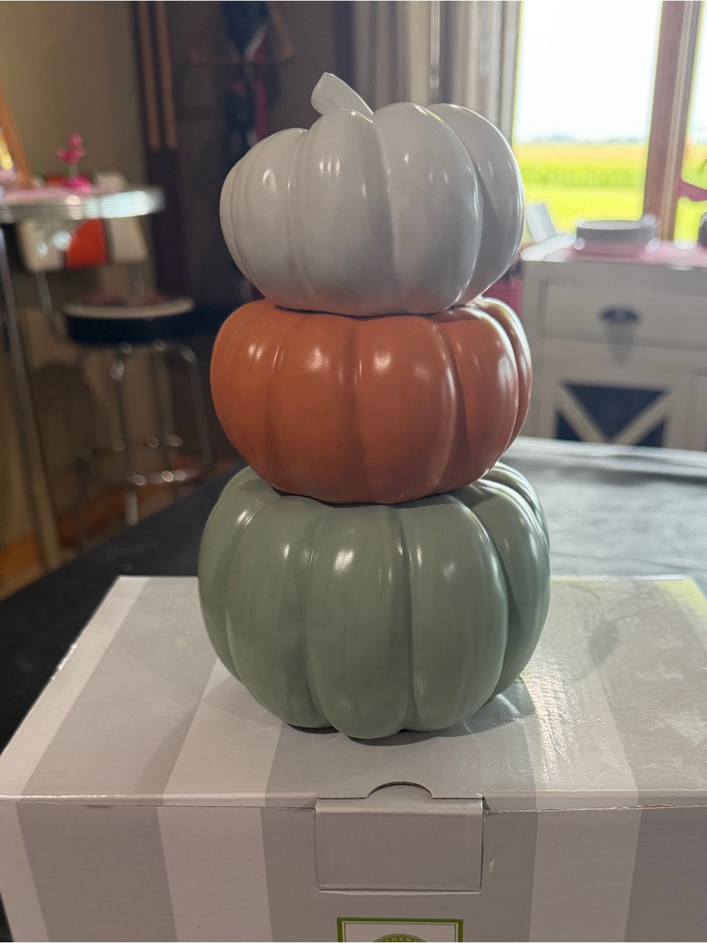 Decorative Stacked Pumpkin scentsy warmer - White, Orange, Green